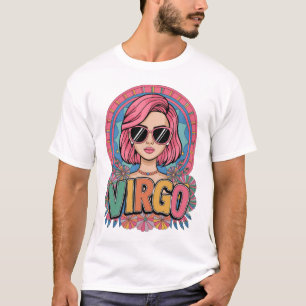 Stijlvolle Retro Maagd Vrouw Zodiac Teken Kleurrij T-shirt