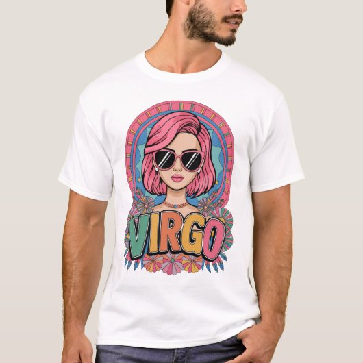 Stijlvolle Retro Maagd Vrouw Zodiac Teken Kleurrij T-shirt (Voorkant)
