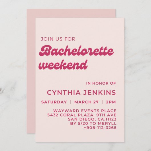 Stijlvolle retro pach roze Bachelorette Party Kaart (Voorkant / Achterkant)