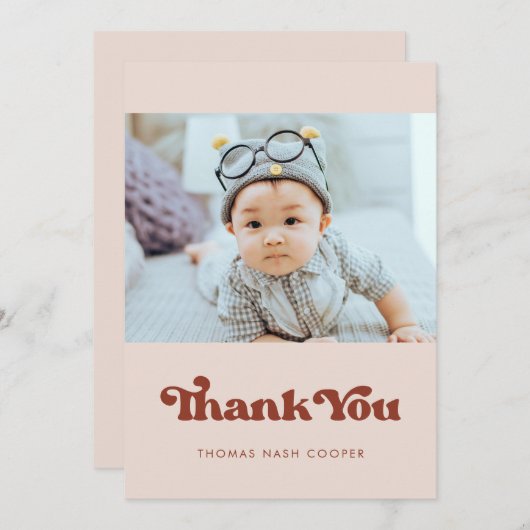 Stijlvolle retro Peach Pink Baby shower Bedankkaart (Voorkant / Achterkant)