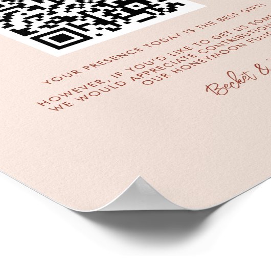 Stijlvolle retro Peach Pink Honeymoon fonds QR-cod Poster (Hoek)