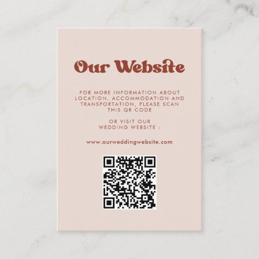 Stijlvolle retro Peach Pink QR code bruiloft websi Informatiekaartje (Voorkant)