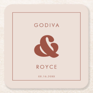 Stijlvolle retro Peach Pink Wedding Vierkante Kartonnen Onderzetter