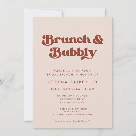 Stijlvolle Retro Perzik Roze Brunch en Bubbly Kaart (Voorkant)