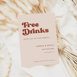 Stijlvolle retro perzik roze gratis drinken save the date