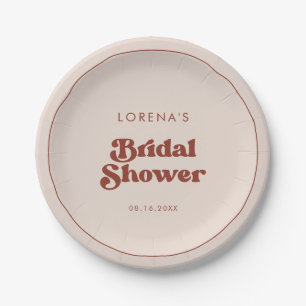 Stijlvolle retro perzikroze bruidsdouche papieren bordje