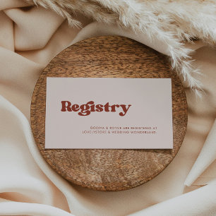 Stijlvolle retro perzikroze huwelijksregisterkaart informatiekaartje