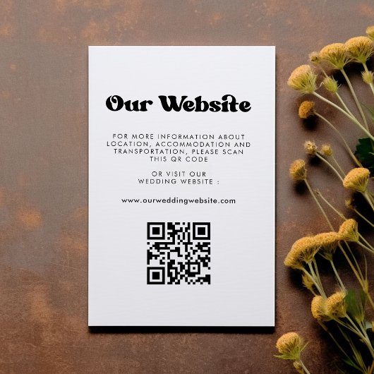 Stijlvolle retro QR code bruiloft website Informatiekaartje