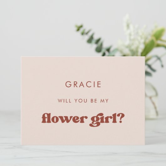 Stijlvolle retro roze bloemenmeisje vraagkaart kaart (Staand voorkant)