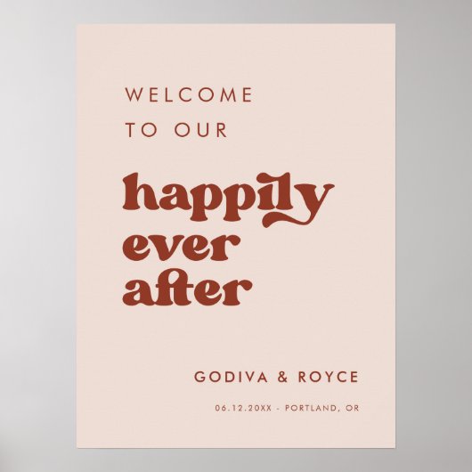 Stijlvolle retro roze Happily Ever After Welcome Poster (Voorkant)