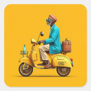 Stijlvolle Retro scooter rijden Vierkante Sticker