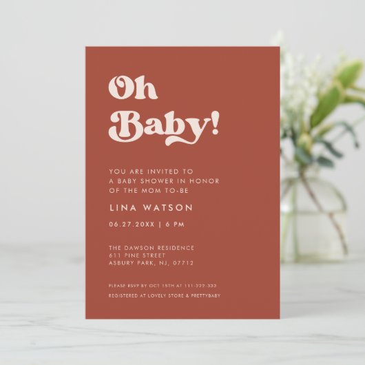 Stijlvolle retro Terracotta Oh Baby Kaart (Staand voorkant)