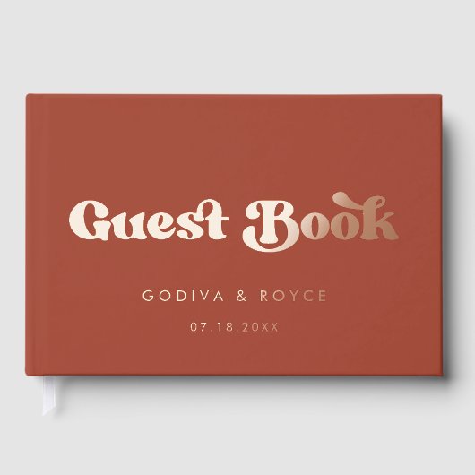 Stijlvolle Retro Terracotta Roos Gold Folie bruilo Gastenboek (Voorkant)