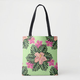 Stijlvolle Retro Tropische Hibiscus & Monstera Blo Draagtas