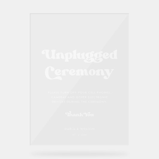 Stijlvolle retro Unplugged ceremonie bruiloft Wiss Acryl Bord (Voorkant)