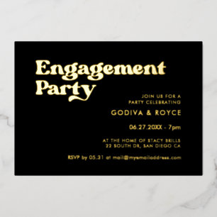 Stijlvolle retro zwart-gouden Engagement party Folie Uitnodiging