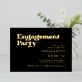 Stijlvolle retro zwart-gouden Engagement party Folie Uitnodiging (Staand Voorkant)