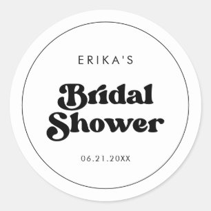 Stijlvolle retro zwart-wit bruidsdouche ronde sticker