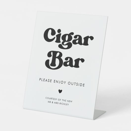 Stijlvolle retro zwart & wit bruiloft sigarenbar reclamebord met voetstuk (Voorkant)