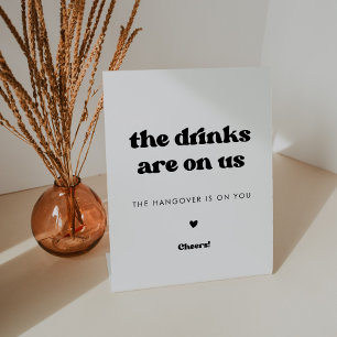 Stijlvolle retro zwart & wit Drinken zijn op ons Reclamebord Met Voetstuk