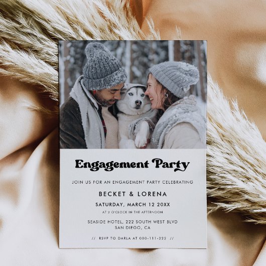 Stijlvolle retro zwart-wit Engagement party Kaart