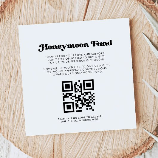 Stijlvolle retro zwart-wit Honeymoon code QR Informatiekaartje