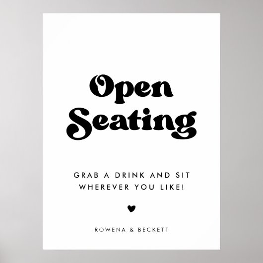 Stijlvolle retro zwart & wit Open Zitting Bruiloft Poster (Voorkant)