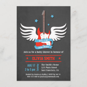 Stijlvolle Rock and Roll Rock a Bye Baby shower Kaart