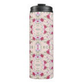 Stijlvolle rode en paarse bloemenprint op blush pi thermosbeker (Voorkant)