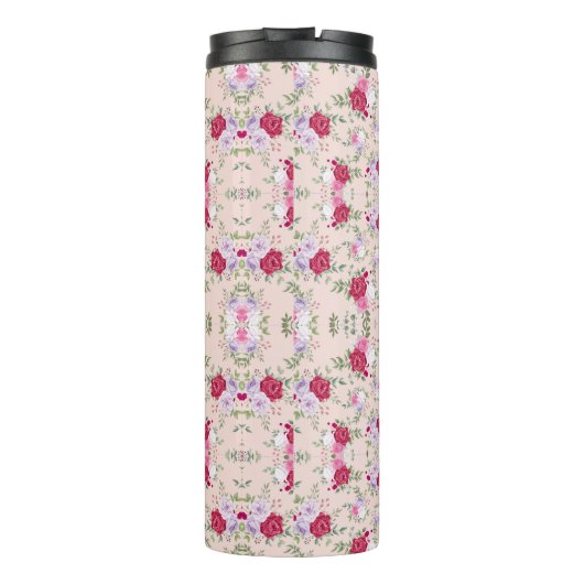 Stijlvolle rode en paarse bloemenprint op blush pi thermosbeker (Achterkant)