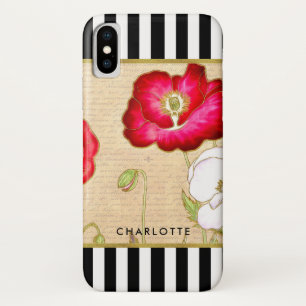 Stijlvolle rode papaver Floral Black Stripes met n iPhone X Hoesje