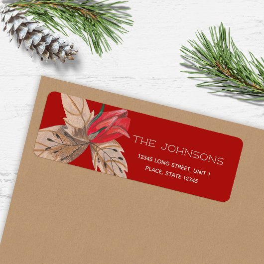 Stijlvolle rode roos Floral kerstfeestdag Etiket