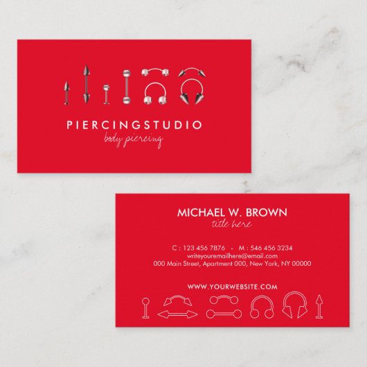 Stijlvolle rode sieraden body piercing visitekaartje (Voorkant / Achterkant)