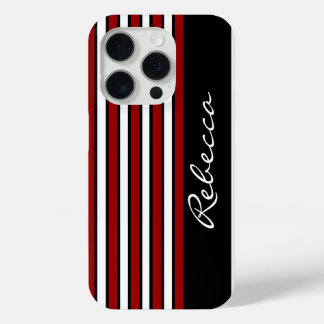 Stijlvolle rode witte en zwarte strepen iPhone 15 pro case