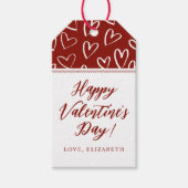 Stijlvolle rode witte harten Happy Valentines Day Cadeaulabel (Voorkant)