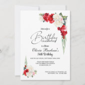 Stijlvolle Rode Witte Roos Bloemen Verjaardagsfees Kaart (Voorkant)