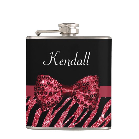 Stijlvolle rode zebra print FAUX Glitz Bow met naa Heupfles (Voorkant)