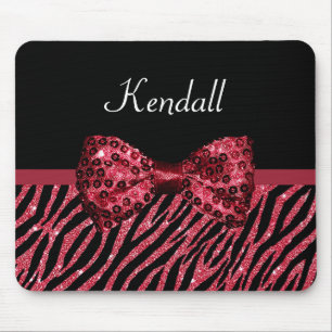 Stijlvolle rode zebra print FAUX Glitz Bow met naa Muismat