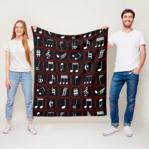 Stijlvolle rode zwarte en witte geometrische Muzie Fleece Deken