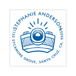 Stijlvolle ronde Cartoon camera retour adres Zelfinktende Stempel