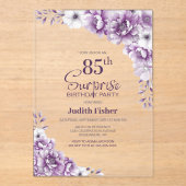Stijlvolle Roze Bloemen Verrassing 85ste Verjaarda Acryl Uitnodigingen (Voorkant)