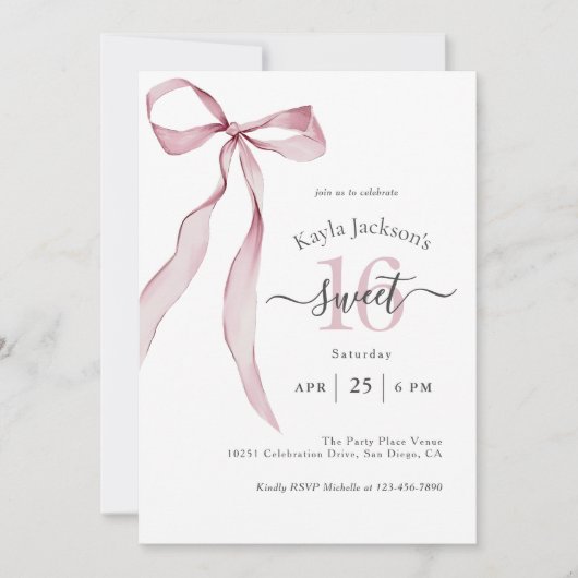 Stijlvolle Roze Coquette Bow Sweet 16 Verjaardag Kaart (Voorkant)