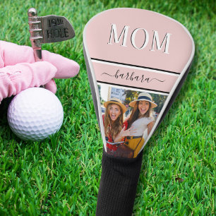 Stijlvolle Roze Custom MOM Naam Foto Golfheadcover