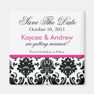 Stijlvolle roze Damask sparen de Datum Magnet Magneet