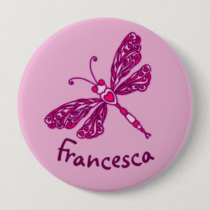 Stijlvolle roze dragonfly-kunstnaamknop ronde button 4,0 cm