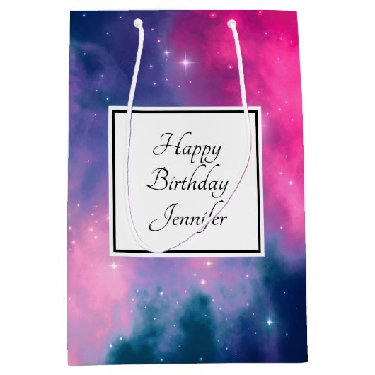 Stijlvolle roze en blauwe melksterren Abstracte ve Medium Cadeauzakje (Voorkant)