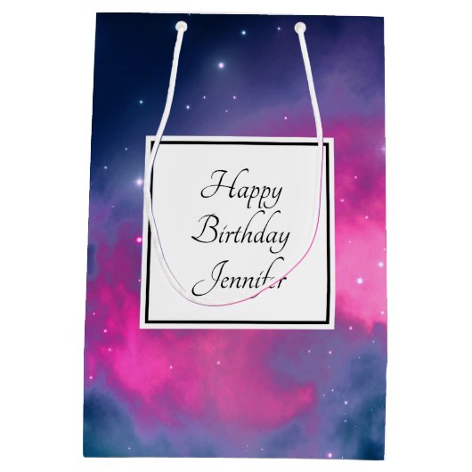 Stijlvolle roze en blauwe melksterren Abstracte ve Medium Cadeauzakje (Achterkant)