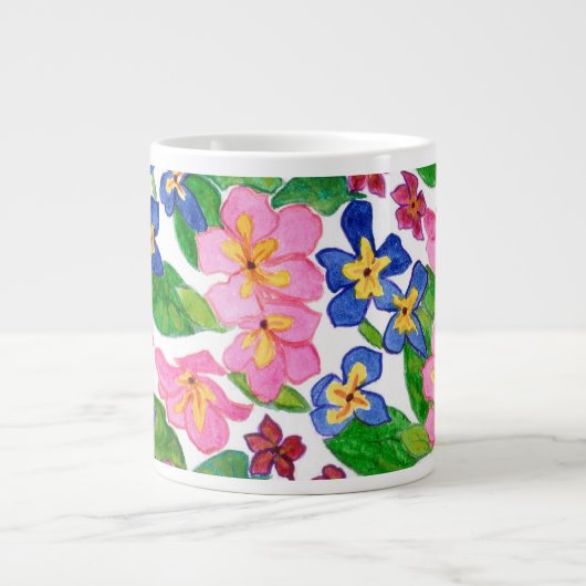 Stijlvolle roze en blauwe primroses Jumbo Mok (Voorkant)