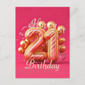 Stijlvolle roze en gouden 21e verjaardag briefkaart (Voorkant)