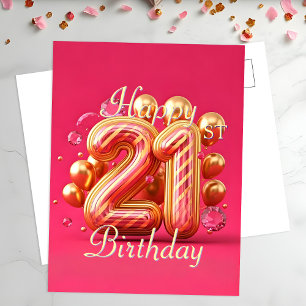 Stijlvolle roze en gouden 21e verjaardagsviering briefkaart